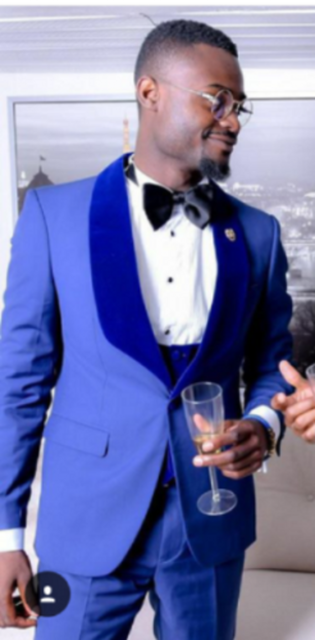 Men Suits Royal Blue and Black Groom Tuxedos Shawl Satin Lapel Groomsmen Wedding Best Man ( Jacket+Pants+Bow Tie+Vest ) C685