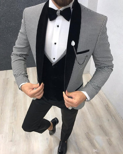Men Suits Royal Blue and Black Groom Tuxedos Shawl Satin Lapel Groomsmen Wedding Best Man ( Jacket+Pants+Bow Tie+Vest ) C685