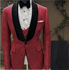 Men Suits Dark Red and Black Groom Tuxedos Shawl Velvet Lapel  Groomsmen Wedding Best Man ( Jacket+Pants+Tie+Vest ) C678
