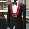 Men Suits Dark Red and Black Groom Tuxedos Shawl Velvet Lapel  Groomsmen Wedding Best Man ( Jacket+Pants+Tie+Vest ) C678