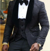 Men Suits Royal Blue and Black Groom Tuxedos Shawl Satin Lapel Groomsmen Wedding Best Man ( Jacket+Pants+Bow Tie+Vest ) C680
