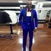 Men Suits Royal Blue and Black Groom Tuxedos Shawl Satin Lapel Groomsmen Wedding Best Man ( Jacket+Pants+Bow Tie+Vest ) C680