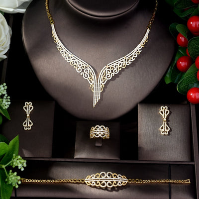 High Quality Cubic Zirconia Wedding Necklace and Earrings Luxury Crystal Bridal Jewelry Sets for Bridesmaids N-861