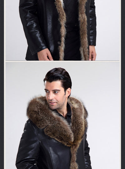 Men's Fur Coat With Fur Hooded 2019 High Quality Fashion Leather Jacket For Real Lined Mens Overcoat