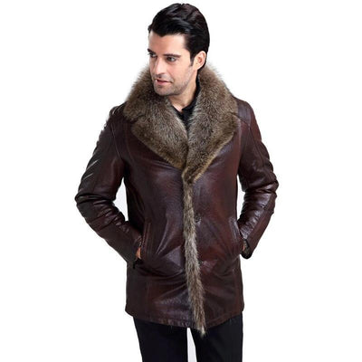 Winter Leather Jacket Men Fashion Men's Brown Fur Coats For Natural Lined Plus Size OverCoat
