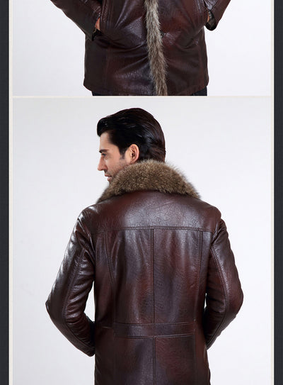 Winter Leather Jacket Men Fashion Men's Brown Fur Coats For Natural Lined Plus Size OverCoat