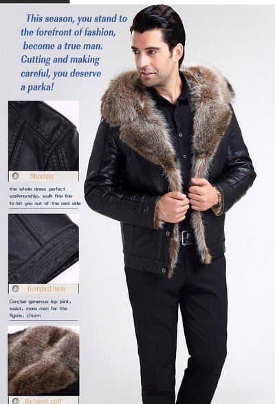 Fur Coat for real fur lined 2019 Long Sleeve Black Fashion Business Jacket Warm Thick Overcoat Casual Outerwear