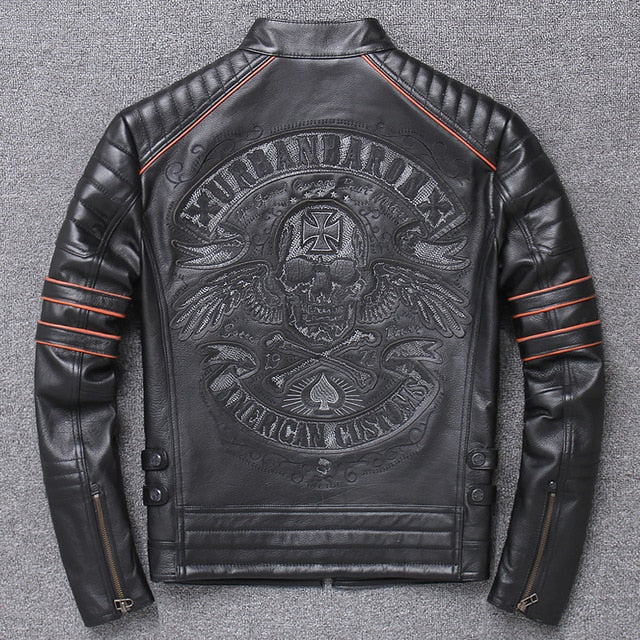 DHL Free shipping.Brand mens skull coat genuine leather Jackets,men's vintage motor biker leather jacket.plus size homme Fitness