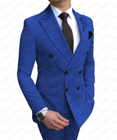 Double Breasted Mens Suit For Wedding Groom Groomsmen Tuxedos Men Formal Prom Office Party Slim Blazer Suit (Jacket+Pants) FREE SHIPPING 5-10DAYS