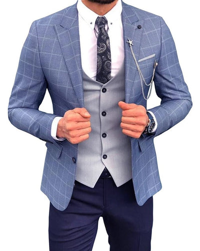 New Design Men's Suits Prom Tuxedos 3 Pieces Slim Fit Plaid Formal Wedding Grooms Blazer Vest Pants Business Jacket 2020 FREE SHIPPING 5-11 DAYS