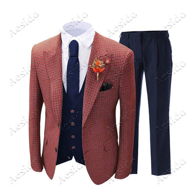 Casual Men's Suits Plaid Wool Tweed 3 Pieces Prom Tuxedos Blazer Vest Pants for Wedding Grooms Suit 2020 FREE SHIPPING 5-11 DAYS