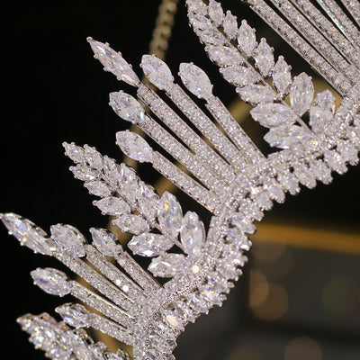 New luxury princess crystal crown silver Tiara crystal bride crown CZ wedding headband large wedding hair accessories