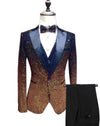 Hot Sale Men Suits Sequins Material and Black Groom Tuxedos Peak Lapel Groomsmen Wedding Best Man ( Jacket+Pants+Tie ) C760 free shipping 5-10days