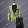 Newest Men Suits Lime Green Pattern and Black Groom Tuxedos Shawl Lapel Groomsmen Wedding Best Man ( Jacket+Pants+Tie ) C745 free shipping 5-10 days