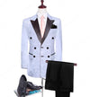 Men Suits Silver Grey Pattern and Black Groom Tuxedos Shawl Lapel Groomsmen Wedding Best Man ( Jacket+Pants+Tie ) C746 free shipping 5-10days
