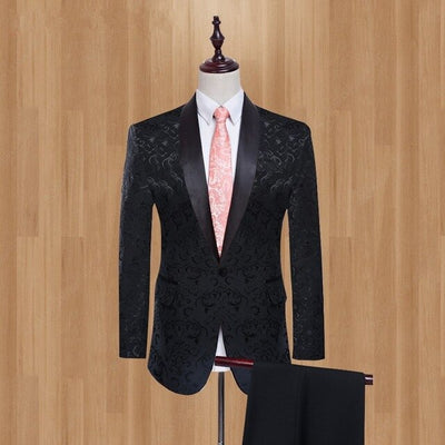 New Arrival Men Suits Black Pattern Groom Tuxedos Shawl Shiny Lapel Groomsmen Wedding Best Man ( Jacket+Pants+Tie ) C742 free shipping 5-11 days