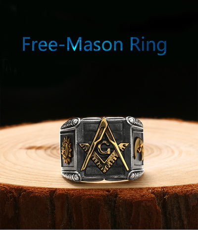 Vintage 925 Sterling Silver Masonic Rings For Men Gold Sun Moon Making Punk Handmade High Polished Silver Jewelry For Male