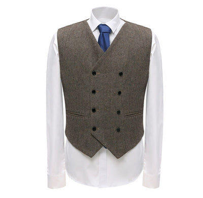 Men's Business Suit Vest Double breasted Herringbone pattern Wool Waistcoat For Groomsmen Wedding Prom Evening Formal Vest free shipping 5-11 days