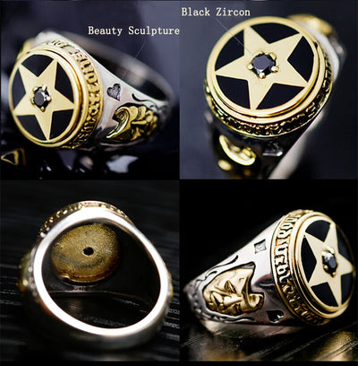 old silversmith 925 silver ornament Thai silver pentagram black Zircon silver ring restoring ancient ways men's rings