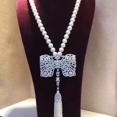 Big Bow DIY Women Luxury Pearls Necklace Making Findings Supplies Paved Zircon Connector Suspension Pendants Accessories