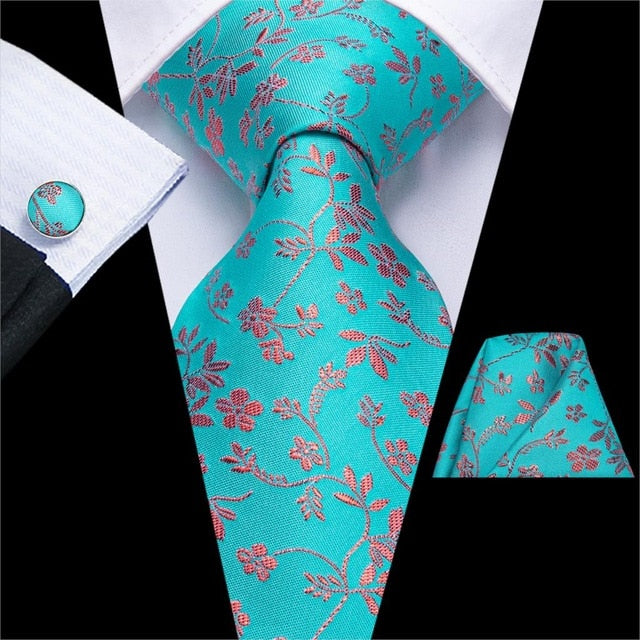 New Luxury Floral Tie Set for Men Silk Men's Ties Gold Yellow Large Ties For Men Tie Hanky Cufflinks Set Long Men's Ties