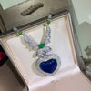Silver Color Blue Gem Love Sweater Chain Full Zircon Ocean Heart Premium Pendant Necklace Jewelry Women
