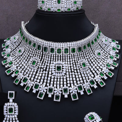 I Luxury 4PCS Chokers Necklace Earring Sets Cubic Zirconia jewelry Sets for women