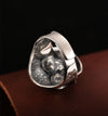 Gothic Lotus Mask Big Skull Ring For Men Adjustable Real 925 Sterling Silver Vintage Puck Rock Hip Hop Biker Rings Jewelry