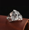 Gothic Lotus Mask Big Skull Ring For Men Adjustable Real 925 Sterling Silver Vintage Puck Rock Hip Hop Biker Rings Jewelry