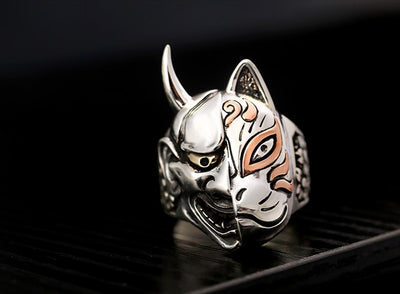 Solid 925 Sterling Silver Devil Skull Face Big Rings For Biker Men Domineering Steampunk Hyperbolic Party Gothic Jewelry