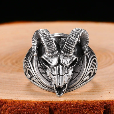 Sheep Head Ring 925 Sterling Silver Hip Hop Evil Sheep Skull Ring Skeleton Animal Vintage Viking Signet Ring Biker Jewelry