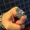 Authentic Real Solid 925 Sterling Silver Crown Lion King Ring for Men Boy Punk Retro Vintage Cool Biker Lion Head Ring