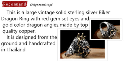 Luxury 925 Sterling Silver Dragon Ring  Big Adjustable Size Red Stone Cubic zirconia Punk Mens Rings Gothic Biker Jewelry