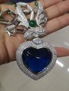 Silver Color Blue Gem Love Sweater Chain Full Zircon Ocean Heart Premium Pendant Necklace Jewelry Women
