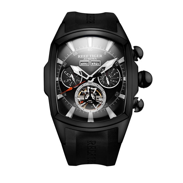 Reef Tiger/RT Top Brand Luxury Big Watch for Men Blue Dial Mechanical Tourbillon Sport Watches Relogio Masculino RGA3069
