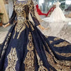 Navy Blue Long Sleeves Ball Gowns Wedding Dresses
