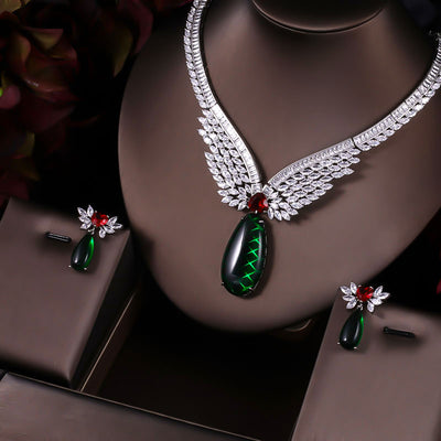 janeklly trendy Wedding Necklace Earrings For Women Accessories Full Cubic Zirconia Bridal Jewelry Sets pendientes mujer moda