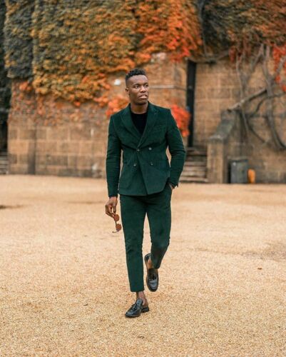 Green Corduroy Men's Suits Slim Fit Suits For Men Coat+Pant Tuxedo Gro ...