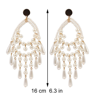 Handmade Simulated Pearl Big Dangle Earrings for Women
