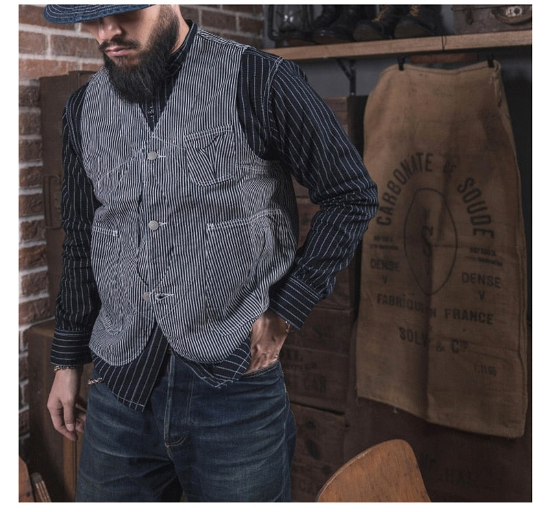 Pocket Vest Vintage Men's Striped Hunting Waistcoat Jacket