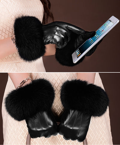 Winter Spring Fashion Winter Sheepskin Gloves Top Lambskin Solid Real Genuine Leather Women Wrist Driving Glove