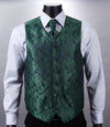 VE10 Green Navy Blue Paisley Top Design Wedding Men 100%Silk Waistcoat Vest Pocket Square Cufflinks Cravat Set for Suit Tuxedo
