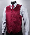VE07 Red Paisley Top Design Wedding Men 100%Silk Waistcoat Vest Pocket Square Cufflinks Cravat Set for Suit Tuxedo