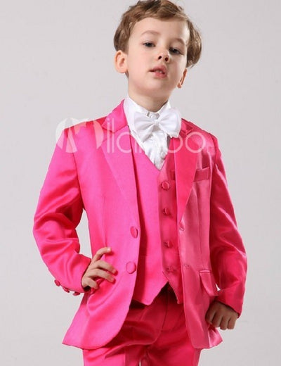 Brand New Boy Tuxedos Notch Lapel Children Suit Hot Pink/Yellow Kid Wedding/Prom Suits (Jacket+Vest+Pants+Tie +Shirt) NH18