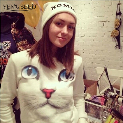Women New Winter 3D Beads Cat Sweatshirts Harajuku Venta 2015 Para Mujer Sudaderas Hoodies Pullovers Coat WMH41
