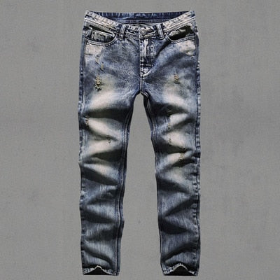 Mens Retro ripped jeans mens solid Washing denim jeans new Korean style casual trousers stretch man denim pants 100% Cotton K526