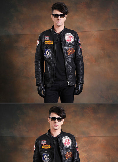 air force pilot leather jacket male genuine cow leather clothing thick cowhide stand collar slim design jacket