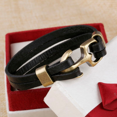 ZOSHI Wholesale Cuff braided Wrap Bracelet & Bangles Men Jewelry Pirate Genuine Leather Anchor Bracelets Vintage Men's Jewelry