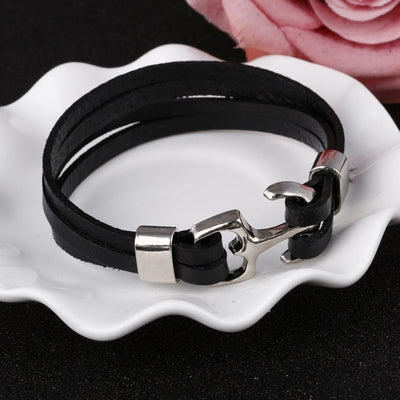 ZOSHI Wholesale Cuff braided Wrap Bracelet & Bangles Men Jewelry Pirate Genuine Leather Anchor Bracelets Vintage Men's Jewelry