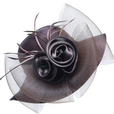 Summer Hats for Women Solid Satin Feather Floral Wide Brim Sun Hats Ladies Floppy Hats for Kentucky Derby Church Tea Party Dress